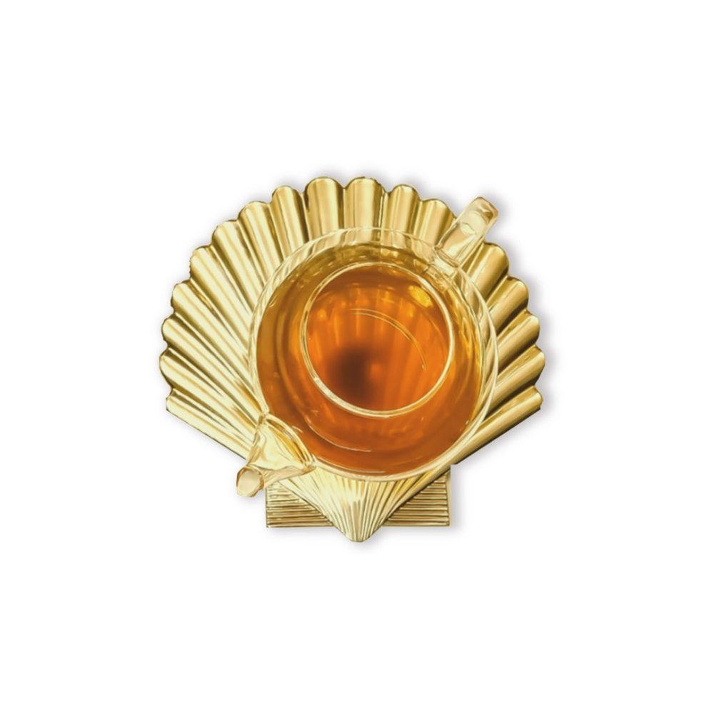 Art Deco Seashell Metal Trivet / Dish Stand in Gold - Picture 3 of 6